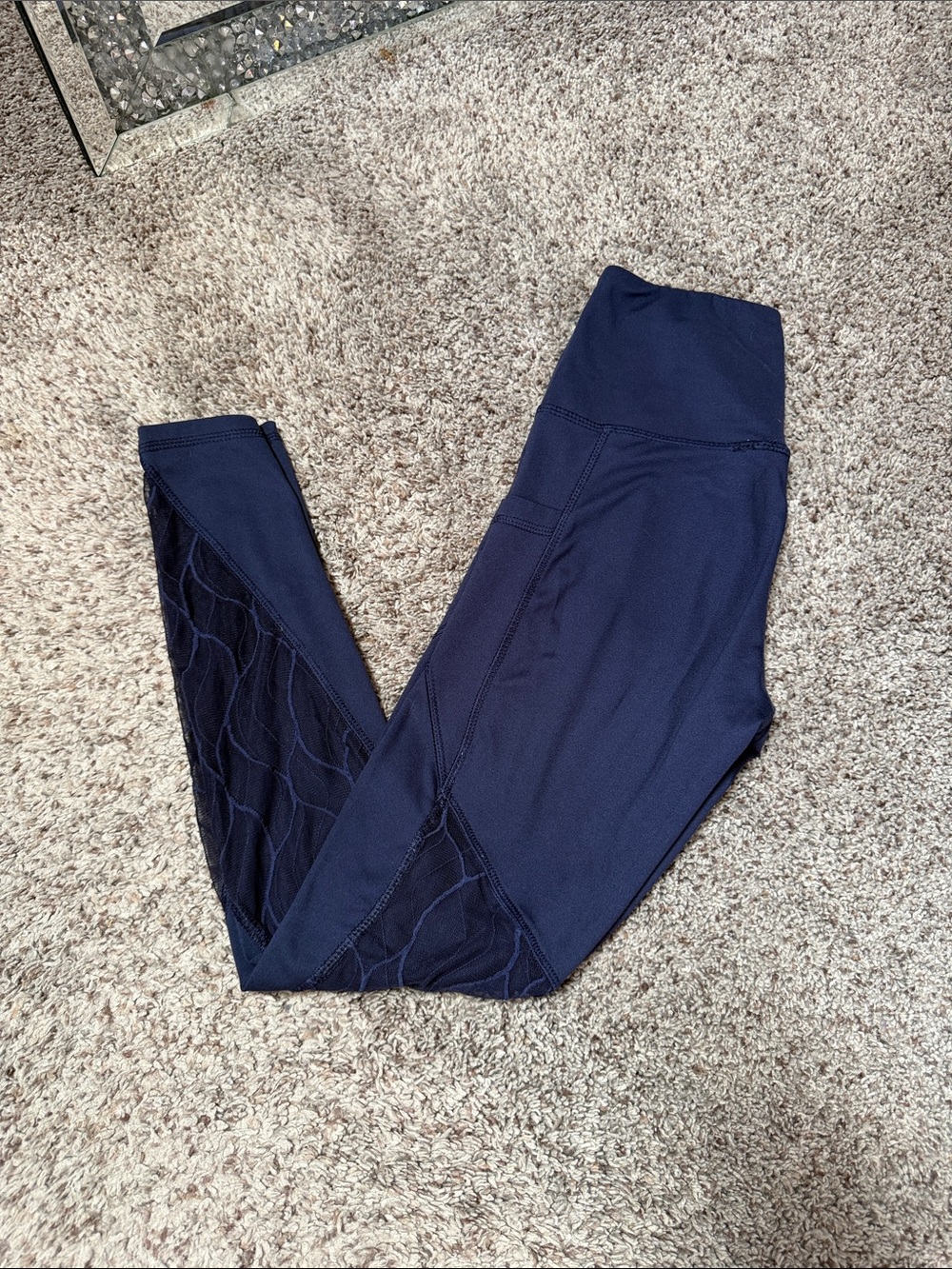 Marika Navy High-Waist Mesh Panel Leggings
